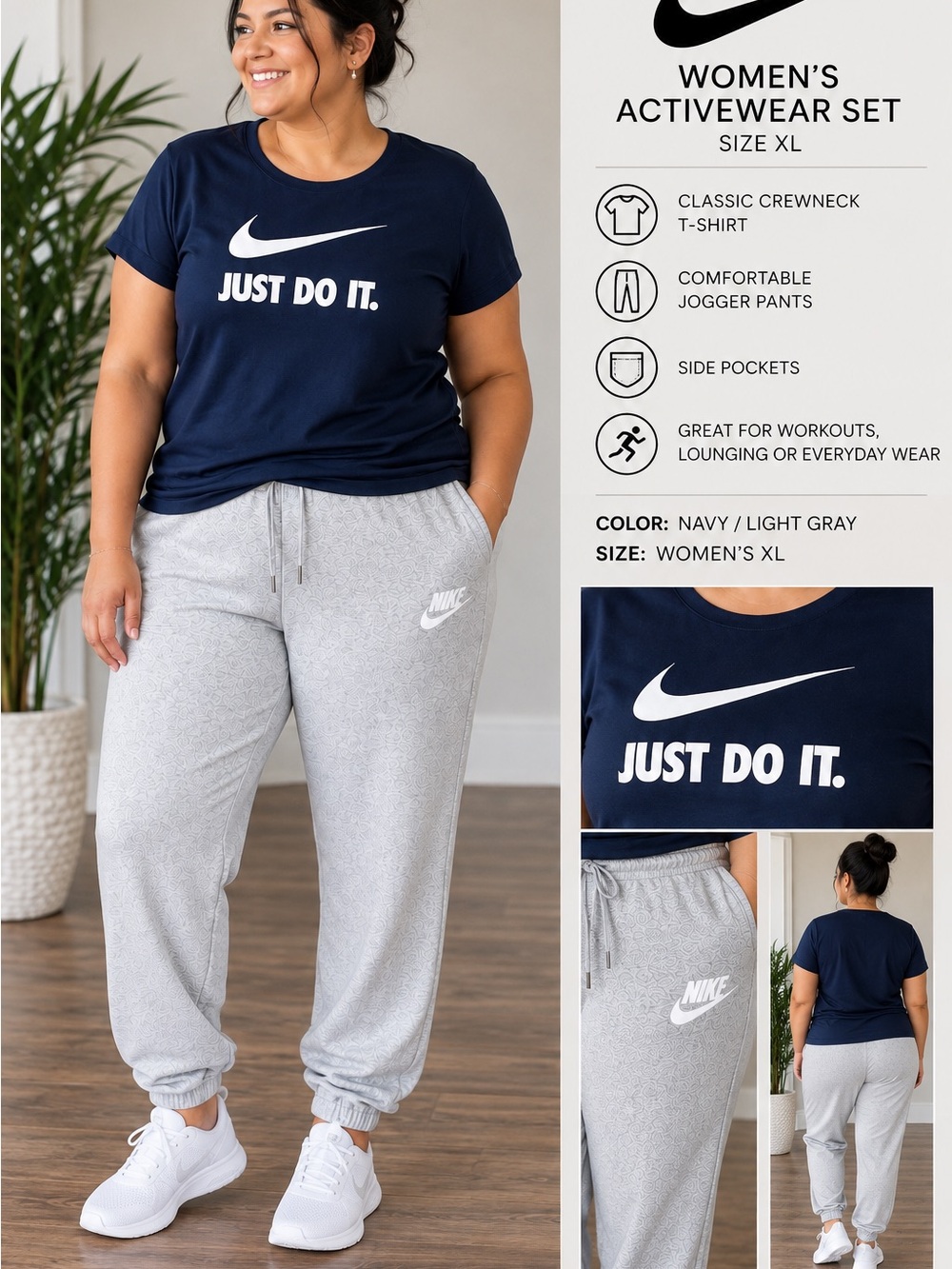 Nike Navy & Light Gray Women’s Jogger Set womens xl like new